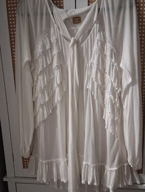 Free People Whitw Ruffle Tie-Front Blouse